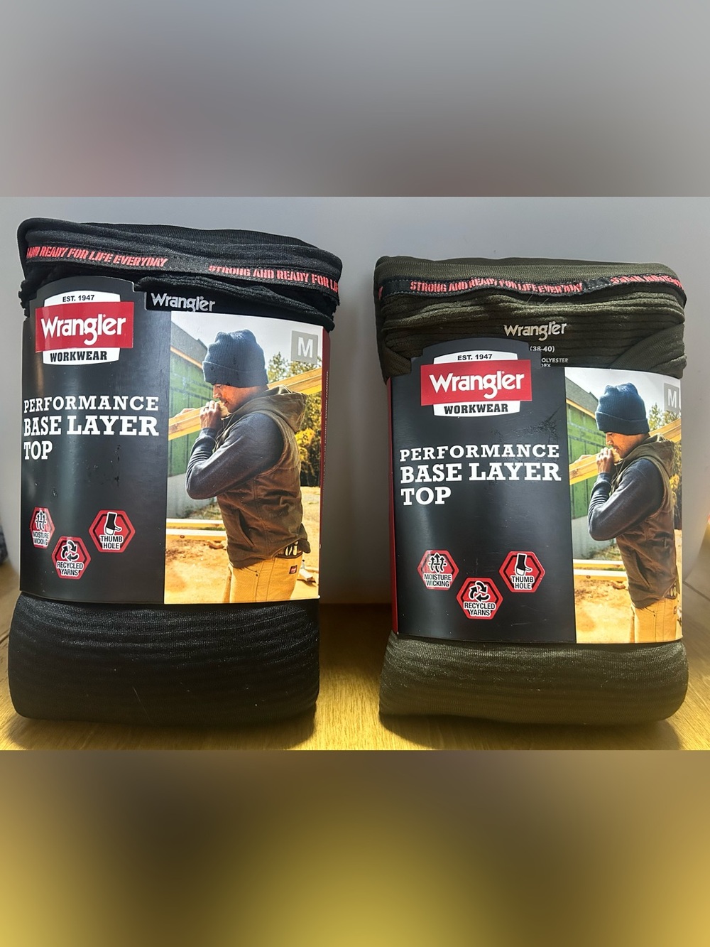 Wrangler Workwear Performance Base Layer Tops - Black & Military Green